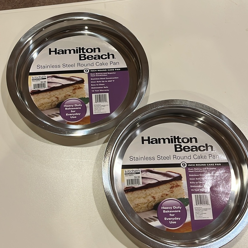 Hamilton Beach Stainless set of 2 round cake pans NWT